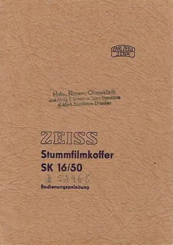 Zeiss Stummfilmkoffer SK 16/50
 Bedienungsanleitung. 