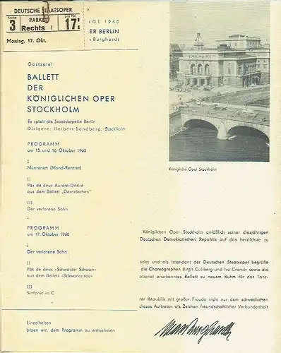 Ballett der Königlichen Oper Stockholm
 Gastspiel in der Deutschen Demokratischen Republik 1960. 