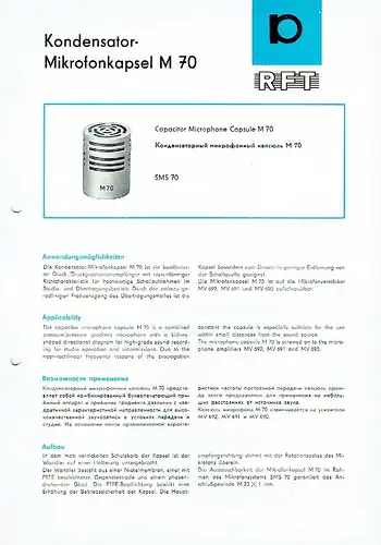 Mikrofonkapsel M70
 Prospekt - Ausgabe 1980. 