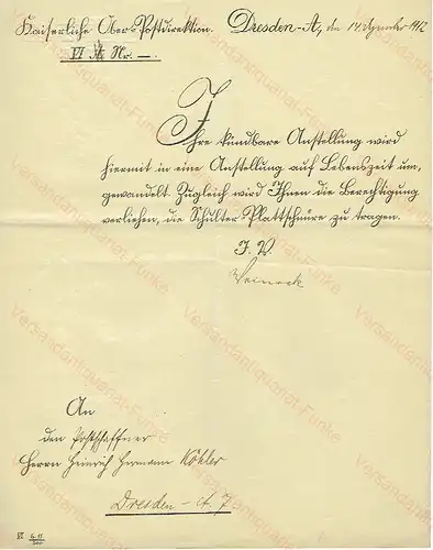 3 verschiedene Urkunden eines Postschaffners aus den Jahren 1908 bis 1912. 