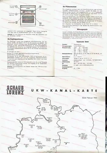 Bedienungsanleitung für die Schaub-Lorenz Goldtruhe-Windsor 56 / UKW Kanal-Karte / Röhren-Garantie-Karte. 