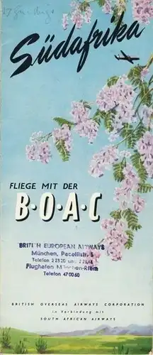 Fliege mit der B.O.A.C. nach Südafrika / Fliege mit der S.A.A. nach Großbritannien. 