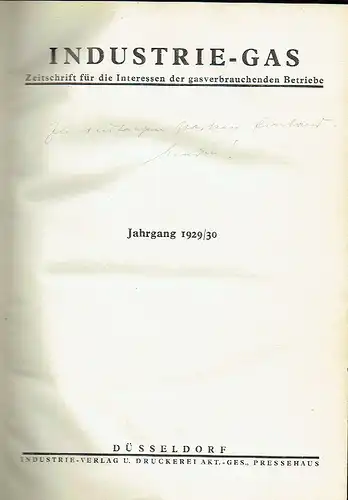 Industrie-Gas
 Zeitschrift für die Interessen der gasverbrauchenden Betriebe
 2. Jahrgang 1929/30. 