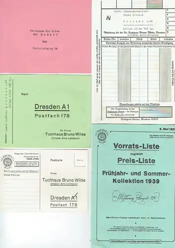 Konvolut Geschäftsverkehr und Preislisten Frühjahr / Sommer 1939. 