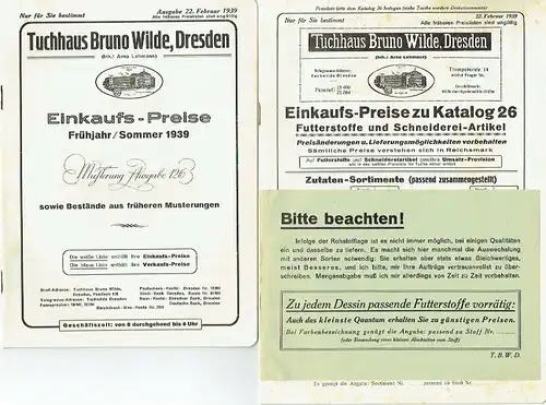 Konvolut Geschäftsverkehr und Preislisten Frühjahr / Sommer 1939. 