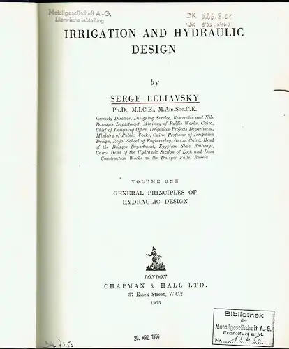 Serge Leliavsky: Irrigation and Hydraulic
 Volume 1: General Principles of Hydraulic Design. 