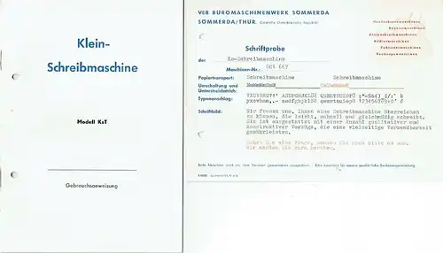 Klein-Schreibmaschine Modell KsT
 Gebrauchsanweisung. 