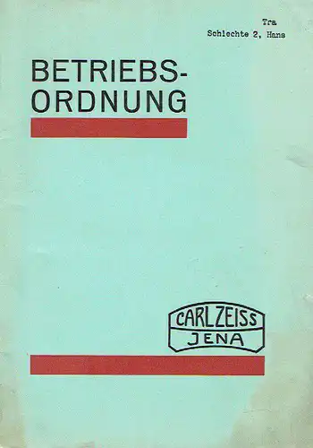 Betriebsordnung
 vom 1. April 1938. 