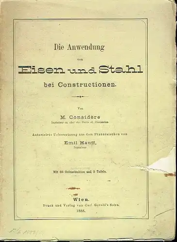 M. Considère: Die Anwendung von Eisen und Stahl bei Constructionen. 