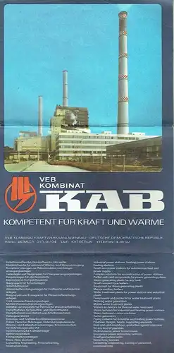 Lösungen für Energieprobleme - Leistungen für Energieprogramme - Kraftwerksanlagen aus der DDR
 VEB Kombinat KAB - Kompetent für Kraft und Wärme. 