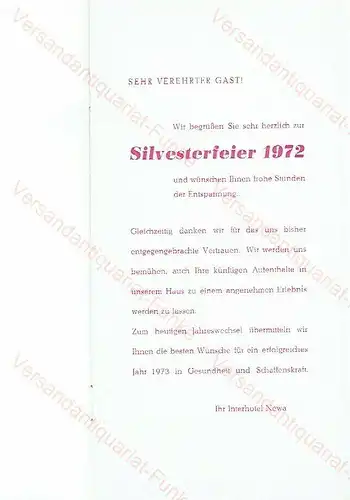 Speisekarte für Silvesterfeier 1972. 