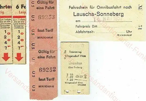 5 alte Fahrscheine Sachsen / Thüringen. 