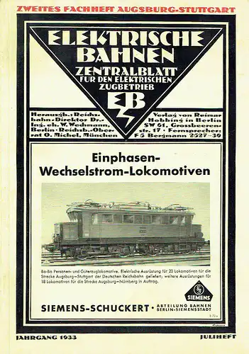 Elektrische Bahnen
 Zentralblatt für elektrischen Zugbetrieb und alle Arten von Triebfahrzeugen mit elektrischem Antrieb
 Heft 7/1933, Zweites Fachheft Augsburg - Stuttgart. 