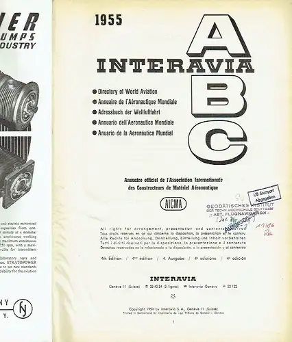 Interavia ABC
 Adressbuch der Weltluftfahrt / Directory of World Aviation
 4. Ausgabe. 