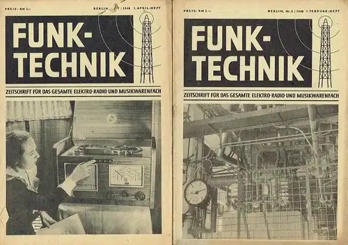 Funk-Technik Fernsehen Elektronik
 Zeitschrift für das gesamte Elektro-Radio und Musikwarenfach / Monatsheft für Hochfrequenztechnik und Elektroakustik
 Konvolut von 8 Heften. 