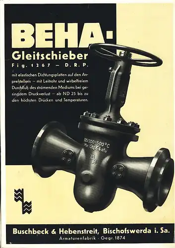 BEHA Gleitschieber und Hähne - 3 Prospekte. 
