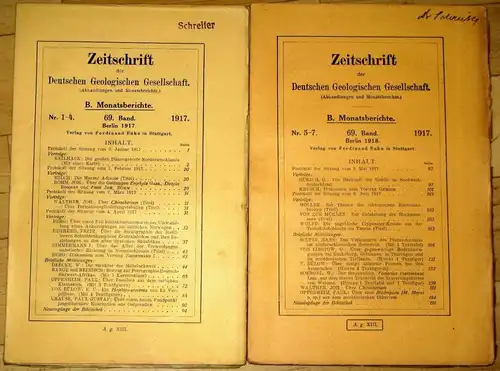 Zeitschrift der Deutschen Geologischen Gesellschaft
 (Abhandlungen und Monatsberichte)
 B. Monatsberichte, 69. Band in 2 Teilen (1-4 und 5-7). 