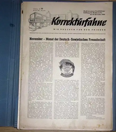 Korrekturfahne
 Wir drucken für den Frieden
 Konvolut von 14 Betriebszeitungen der "Sächsischen Zeitung", Verlag und Druckerei, Dresden. 