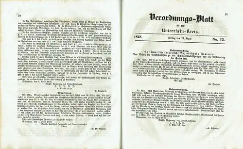 Großherzoglich Badisches Verordnungs-Blatt für den Unterrhein-Kreis
 Jahrgang 1848. 