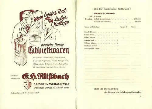 Bezirksmeisterschaft des Friseurhandwerks im Bezirk Dresden 1956/57 mit großer Bekleidungs- und Friseurmodeparade
 vom 25. bis 27. November 1956 im Kurhaus Dresden-Bühlau. 