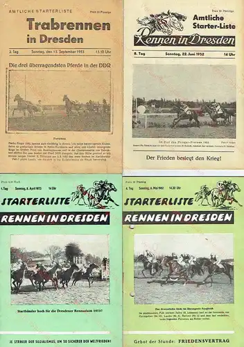 Amtliche Starterlisten
 Rennen in Dresden - großes Konvolut von Programmen der Pferderennbahn Dresden 1952 bis 1973. 