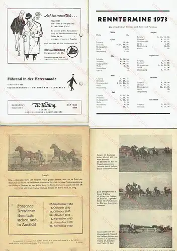 Rennen in Dresden - großes Konvolut von Programmen der Pferderennbahn Dresden 1952 bis 1973
 Amtliche Starterlisten. 