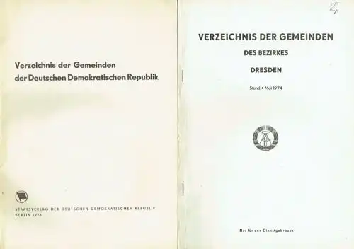 Verzeichnis der Gemeinden der Deutschen Demokratischen Republik / Verzeichnis der Gemeinden des Bezirkes Dresden / Gemeinde-Verzeichnis des Kreises Großenhain
 Konvolut von mehreren Ausgaben. 