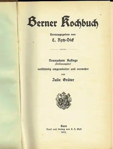 Berner Kochbuch
 Volksausgabe. 