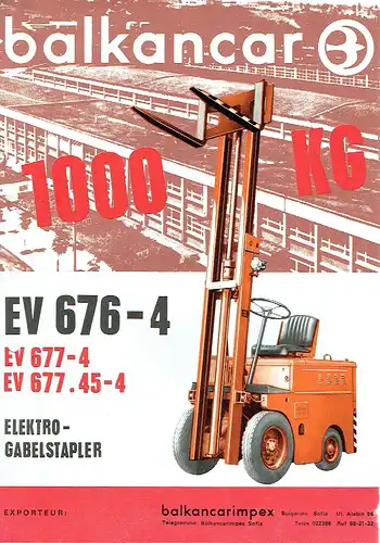 2 Prospekte Balkancar Elektro-Gabelstapler EV 676-4 und 705-1. 