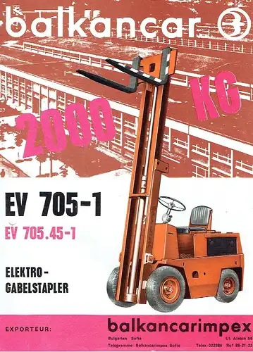 2 Prospekte Balkancar Elektro-Gabelstapler EV 676-4 und 705-1. 