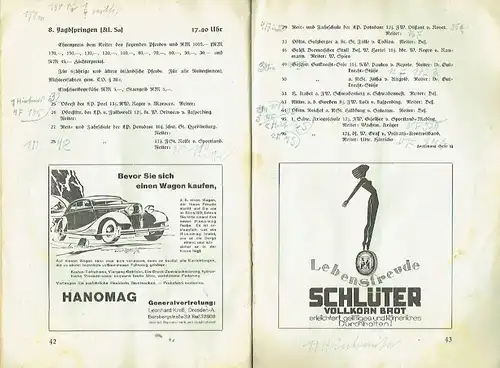 Turnier des Dresdner Reit-Vereins, e. V
 vom 10. bis 11. August 1935 auf der Ilgenkampfbahn, Dresden-A., Lennéstraße, Programm und Teilnehmerverzeichnis. 