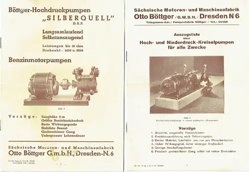 Benzinmotorpumpen / Auszugsliste über Hoch- und Niederdruck-Kreiselpumpen für alle Zwecke. 