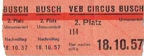 VEB Cirkus Busch: Eintrittskarte. 