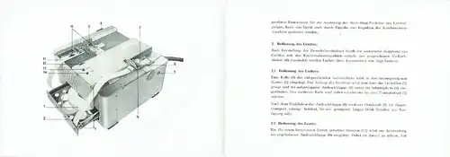 Bedienungsanleitung zur Streifenlocher-Leser-Kombination Soemtron 470
 mit Technischem Datenblatt. 