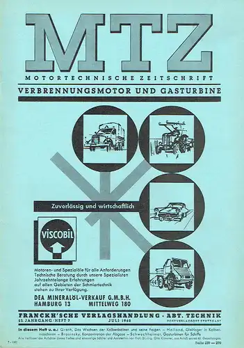 MTZ Motortechnische Zeitschrift
 Technisch-wissenschaftliche Zeitschrift für das Gesamtgebiet des Verbrennungsmotors und der Gasturbine - Organ der Fachgemeinschaft Kraftmaschinen im Verein Deutscher Maschinenbau-Anstalten e.V
 23. Jahrgang, Heft 7. 