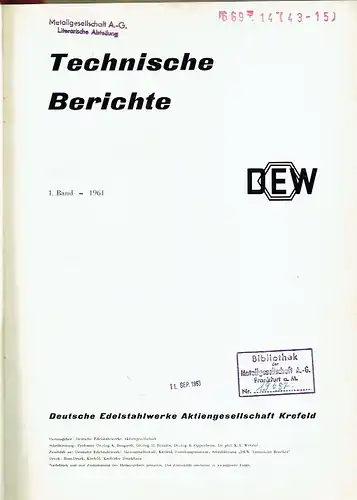 Technische Berichte
 1. Band, Heft 1 bis 4. 