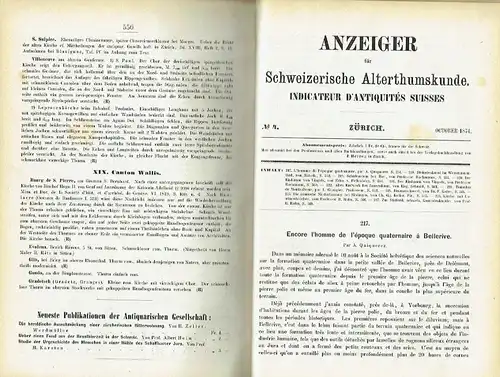 Anzeiger für Schweizerische Altertumskunde
 Konvolut der Jahre 1870 bis 1874, 3.-7. Jahrgang, Seiten 119 bis 570 komplett, gebunden. 