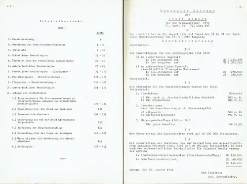 Haushaltsplan für das Rechnungsjahr 1954
 (1. April 1954 bis 31. März 1955). 
