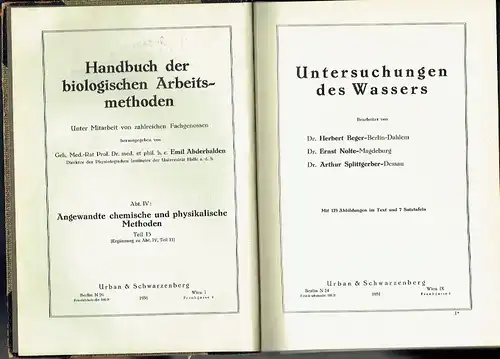 Herbert Beger
 Ernst Nolte
 Arthur Splittgerber: Untersuchungen des Wassers
 Handbuch der biologischen Arbeitsmethoden, Abt. IV: Angewandte chemische und physikalische Methoden, Teil 15. 