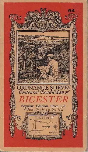 Contoured Road Map of Bicester. 