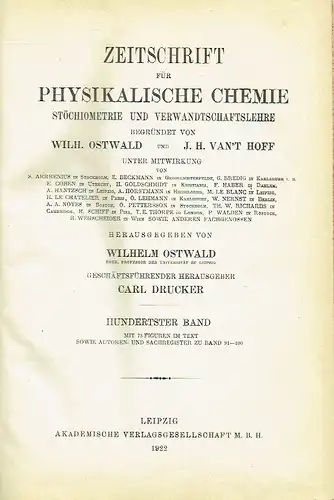 Zeitschrift für physikalische Chemie
 Stöchiometrie und Verwandtschaftslehre. 