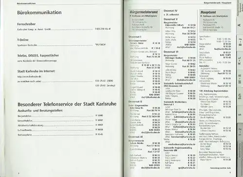 Stadt Karlsruhe Telefonbuch
 Ausgabe 1999. 