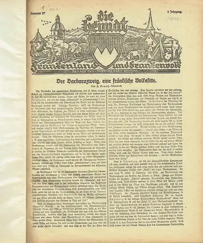 Die Heimat
 Frankenland und Frankenvolk, Beilage der Nürnberger Zeitung
 2. Jahrgang, Nr. 27-30 (= 1-4) und 5-27, komplett, gebunden. 