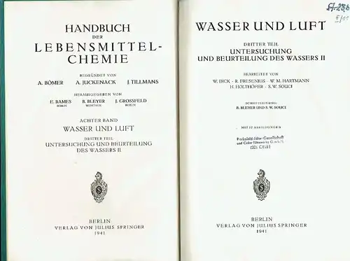 Wasser und Luft
 Untersuchung und Beurteilung des Wassers II
 Handbuch der Lebensmittelchemie, Band 8, Dritter Teil. 
