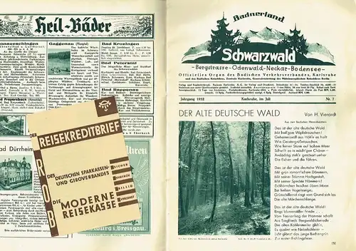 Badnerland - Schwarzwald - Bergstrasse - Odenwald - Necker - Bodensee
 Offizielles Organ des Badischen Verkehrsverbandes Karlsruhe und des Badischen Reisebüros. 