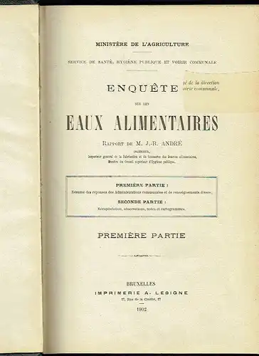 J.-B. André: Enquête sur les Eaux Alimentaires
 Rapport. 