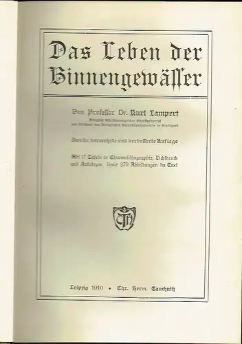 Prof. Dr. Kurt Lampert: Das Leben der Binnengewässer. 