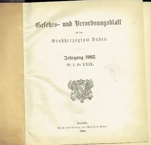 Gesetzes- und Verordnungsblatt für das Großherzogtum Baden. 