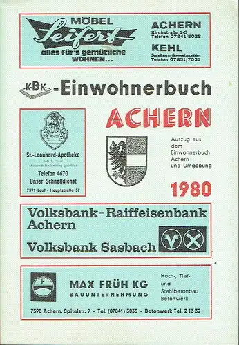 Auszug aus dem Einwohnerbuch Achern und Umgebung
 Einwohnerbuch Große Kreisstadt Achern 1980. 