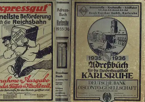 Adressbuch (Stadtbuch, Einwohnerbuch) der Landeshauptstadt Karlsruhe
 einschließlich der Vororte Beiertheim, Bulach, Daxlanden, Grünwinkel, Knielingen, Rintheim und Rüppurr
 63. Jahrgang 1935/36. 